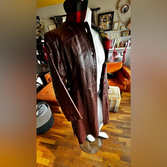 Vintage 70s leather Trench coat with Flannel Liner - Picture 11 of 16